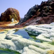 Colourful salt and mineral formations at Dallol in the Danakil Depression, Ethiopia