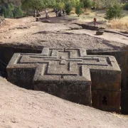 The cross-shaped rock-hewn Church of St George in Lalibela, Ethiopia
